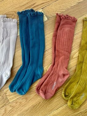 Collégien Joséphine Lace Trim, Ribbed, knee high Socks Bundle - Size EU 28/31